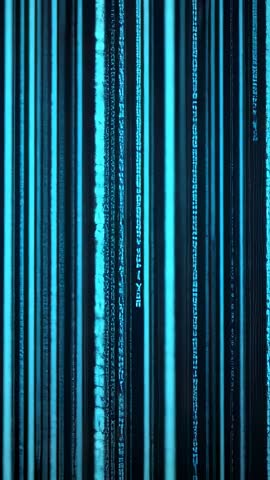 Vertical cyan code-rain animation with shimmering columns forming futuristic data grid