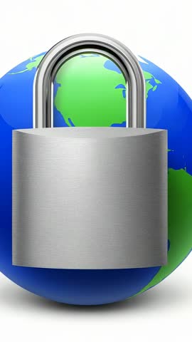 Protecting Global Data: Silver Padlock Overlaying Earth Globe for Cybersecurity Encryption