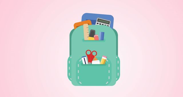 School Backpack Icon with Educational Supplies on Pink Background - Download Free Stock Images Pikwizard.com