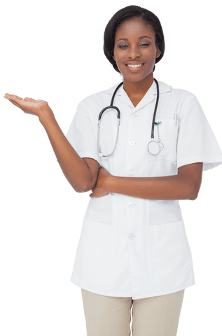 Young African American Female Doctor on Transparent Background