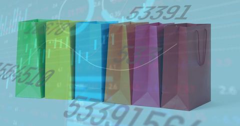 Shopping bags against financial data abstract