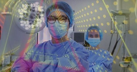 Surgeons Preparing in Operating Room for Surgery with Overlay of Data