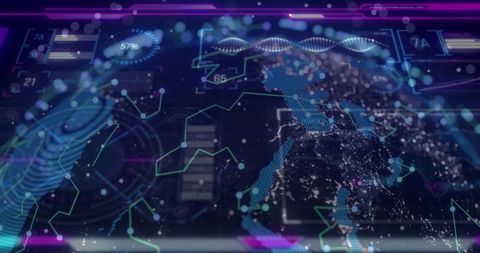 Futuristic Holographic Data Interface with Globe and Technological Elements