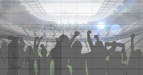 Cheering Fans with Overlay of Data Graphs in Sports Stadium