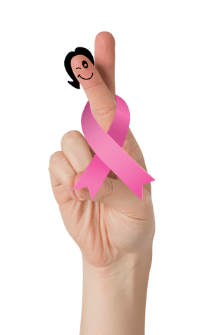 Transparent Hand with Pink Ribbon Promoting Awareness