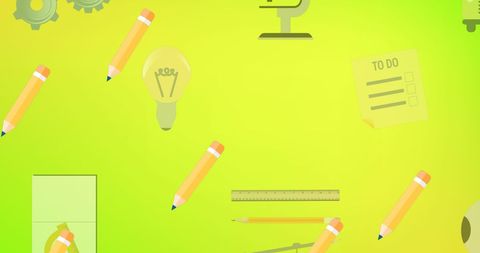 Creative School and Learning Icons on Yellow Background