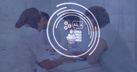 Loading Overlay on Coworkers Discussing Reports in Office