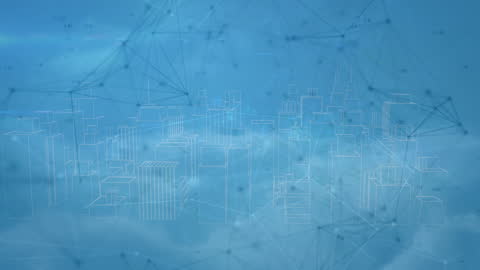 Digital Cityscape with Network Connections Overlay