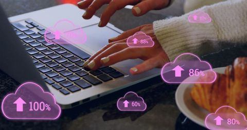Cloud data processing concept with woman using laptop
