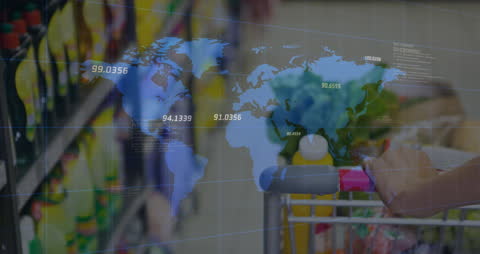World Map Overlay on Shopping with Data Processing Animation