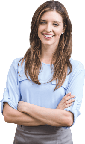 Transparent Portrait of Positive Businesswoman with Crossed Arms