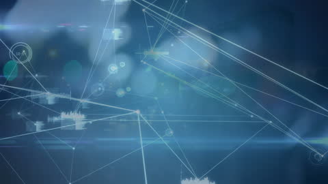 Futuristic Network Connections with Cityscape at Night