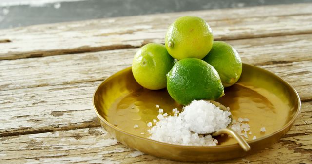 Fresh Limes with Coarse Salt on Rustic Wood Table - Download Free Stock Images Pikwizard.com