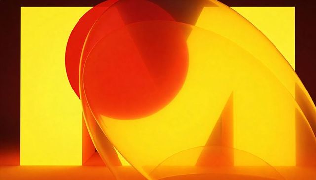 Luminous Geometric Installation with Translucent Orange Sheets and Yellow Backlit Panel