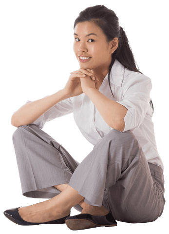Transparent Businesswoman Smiling in Casual Pose