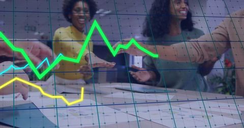 Business Team Analyzing Financial Data with Overlay Illustrations - Download Free Stock Images Pikwizard.com