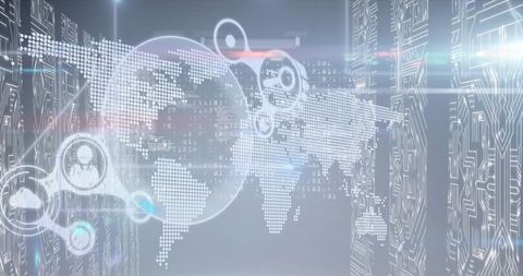 Digital Global Data Processing Map with Technology Icons - Download Free Stock Images Pikwizard.com