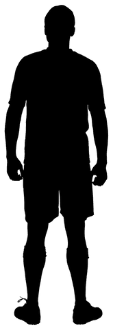 Transparent silhouette of male football player giant leap