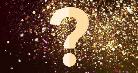 Glittering Confetti with Large Question Mark on Dark Background