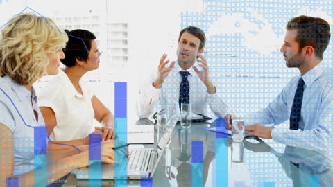 Diverse Business Team Discussing with Digital Data Interface