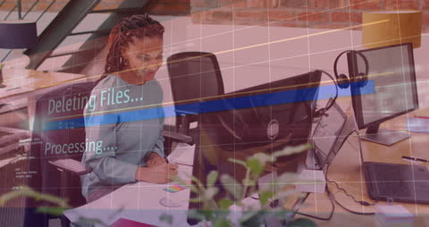 Businesswoman Managing Data Processing in Office Setting