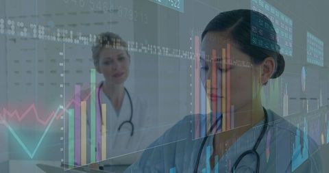 Healthcare professionals analyzing data in modern clinic environment