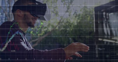Businessman in VR Headset Analyzing Financial Market