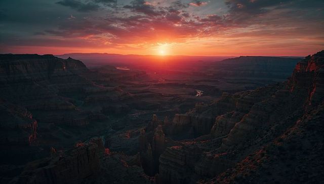 Scenic Sunrise Over Majestic Desert Canyon with Winding River