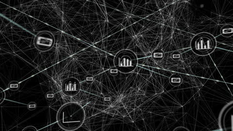 Complex Digital Network with Data Icons Illustrating Connections