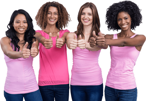 Diverse Women in Pink Giving Thumbs Up Transparent Background