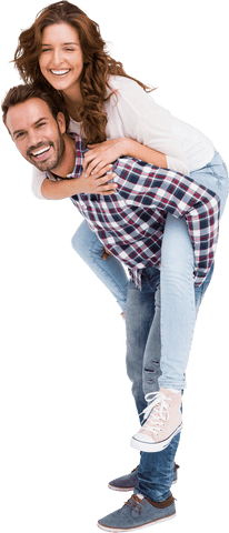Joyful Couple in Playful Piggyback on Transparent Background