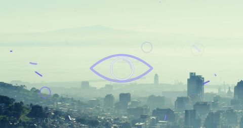 Digital Interface Overlay on Futuristic Cityscape Skyline - Download Free Stock Images Pikwizard.com