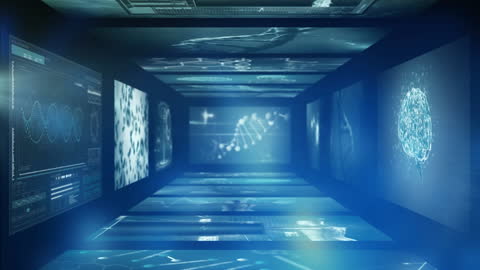 Futuristic Data Processing Animation in Digital Space