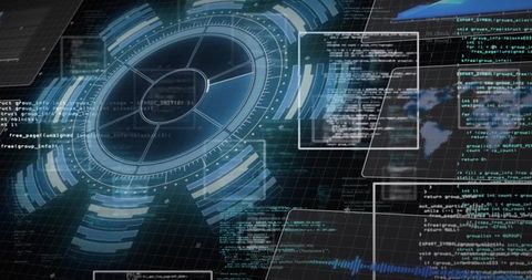 Futuristic HUD Interface with Code and Digital Elements