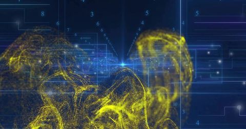 Yellow Particle Cloud Vanishing into Futuristic Digital Vortex