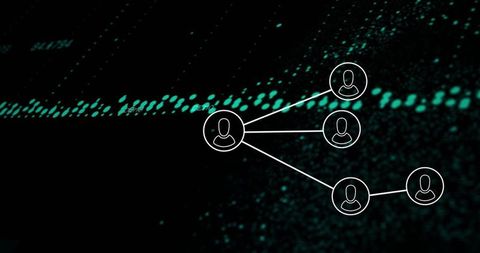 Digital Network Diagram with User Connection Icons and Data Processing