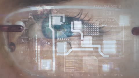 Close-Up of Futuristic Eyewear Displaying Digital Data