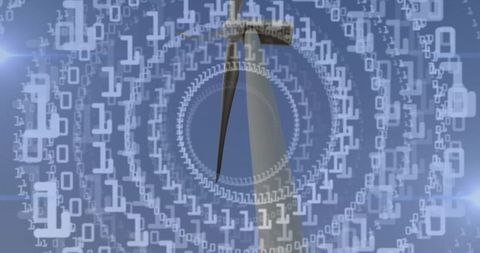 Rotating wind turbine with binary data overlay, renewable energy monitoring and analytics