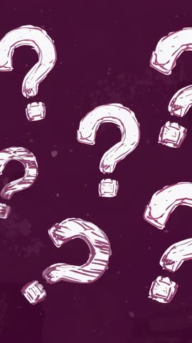 Vertical loopable clip with pulsating white question marks on plum background for social