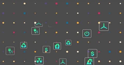 Dynamic Eco Icons Over Vibrant Digital Grid