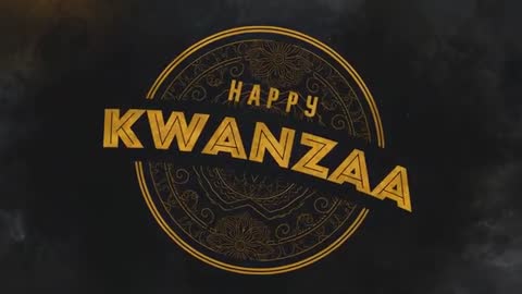 Animating Gold Kwanzaa Emblem with Tilting KWANZAA Banner and Gleaming HAPPY Text