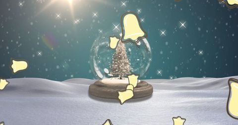 Delightful Christmas Scene with Snow Globe and Falling Bells