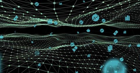 Futuristic Mesh Network with Currency and Data Icons
