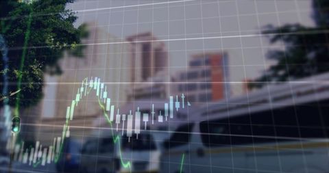 Financial Graphs with Urban Backdrop Indicate Economic Concepts