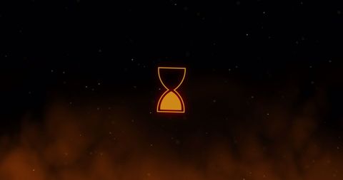 Glowing hourglass loading symbol on digital interface