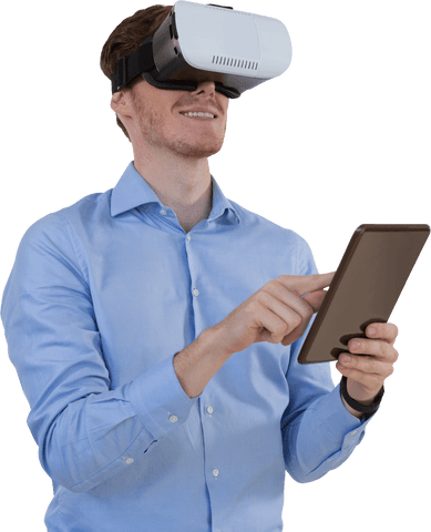 Businessman Using VR Headset and Tablet Transparent Background - Download Free Stock Videos Pikwizard.com
