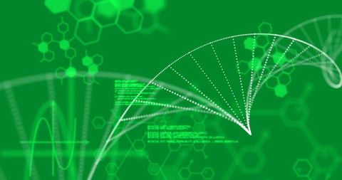 Abstract Digital Helix with Molecular and Code Elements on Green Background - Download Free Stock Images Pikwizard.com