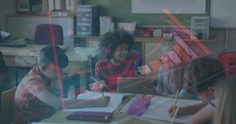 children collaborating in classroom with statistics overlay conceptual learning - Download Free Stock Images Pikwizard.com