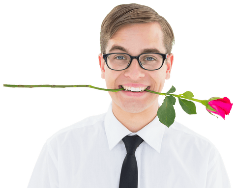 transparent hipster holding red rose in teeth cheerful expression - Download Free Stock Videos Pikwizard.com
