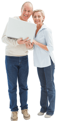 Happy Mature Couple Holding Laptop Illustrations Transparent Background - Download Free Stock Videos Pikwizard.com